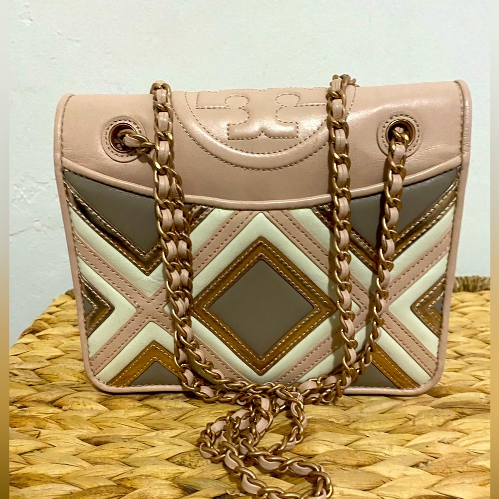 TORY BURCH Fleming Convertible Shoulder Bag: Pink/Taupe/White